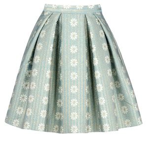 RED VALENTINO Daisy Lurex Jacquard Pleated Mini A-Line Skirt in Blue and Gold